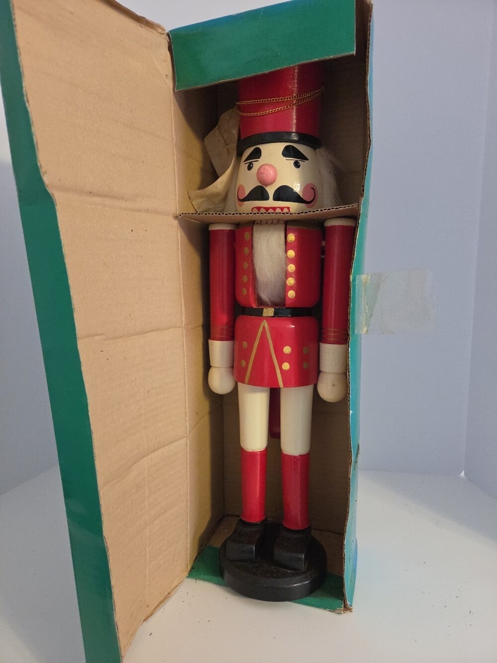 Hand Painted Wooden Nutcracker With Original Box Vintage 20 Inch